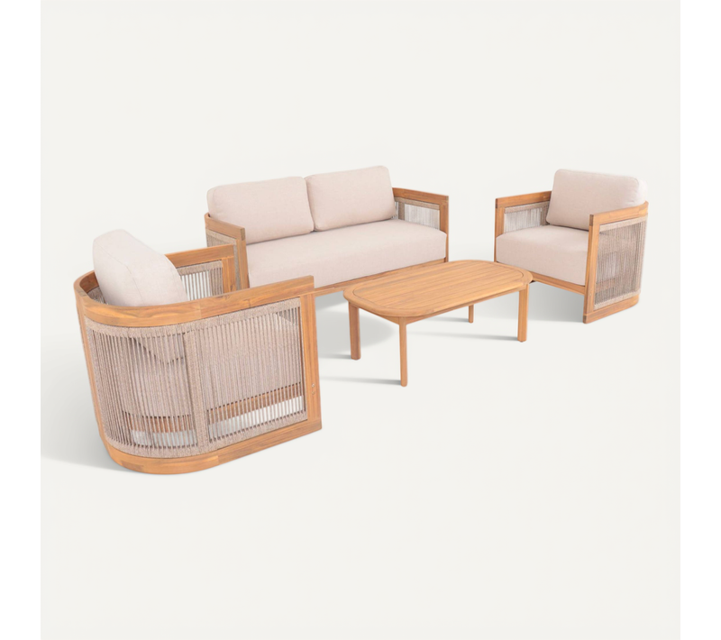 Salon De Jardin Bois D'acacia Et Cordes 4 Places Beige - Maui