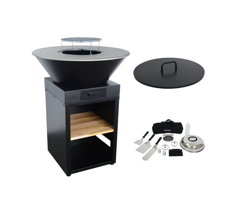 Brasero Barbecue D.81.5cm Avec Grille De Cuisson. Espace De Rangement. Couvercle Et Ustensiles