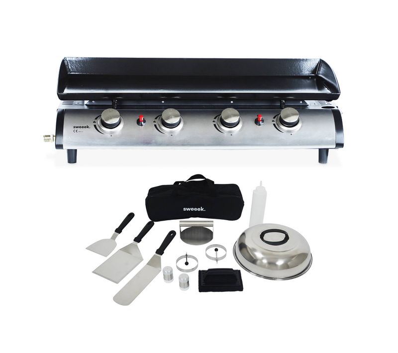 Plancha Au Gaz 4 Feux. Porthos 4 Brûleurs. 10 Kw Barbecue  Grande Plaque émaillée Inox Avec