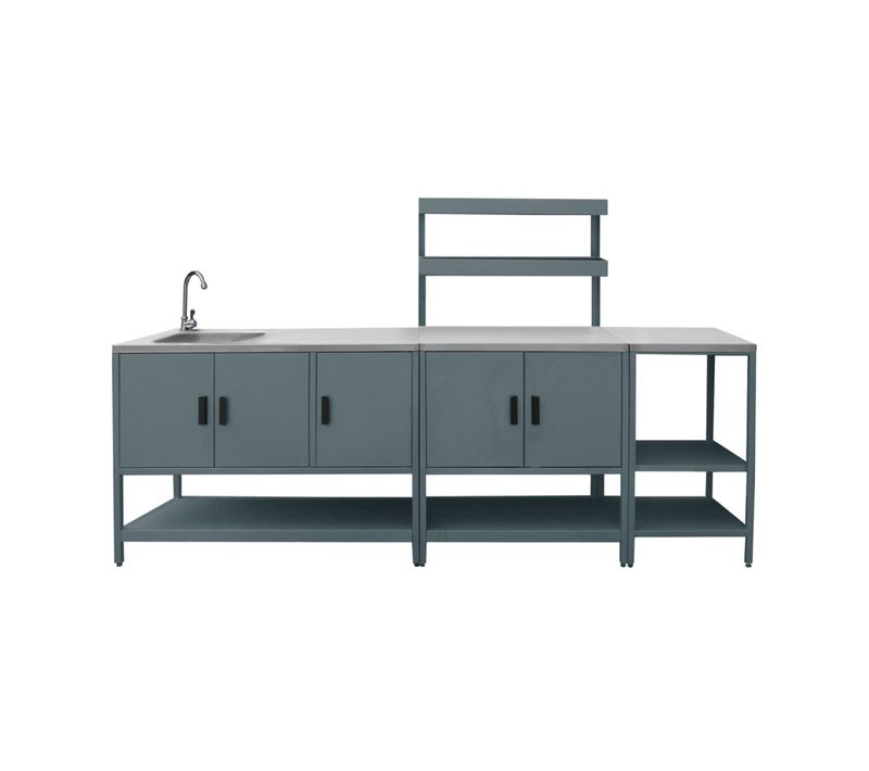 Cuisine Extérieure 3 Modules En Acier Inoxydable Bleu Gris