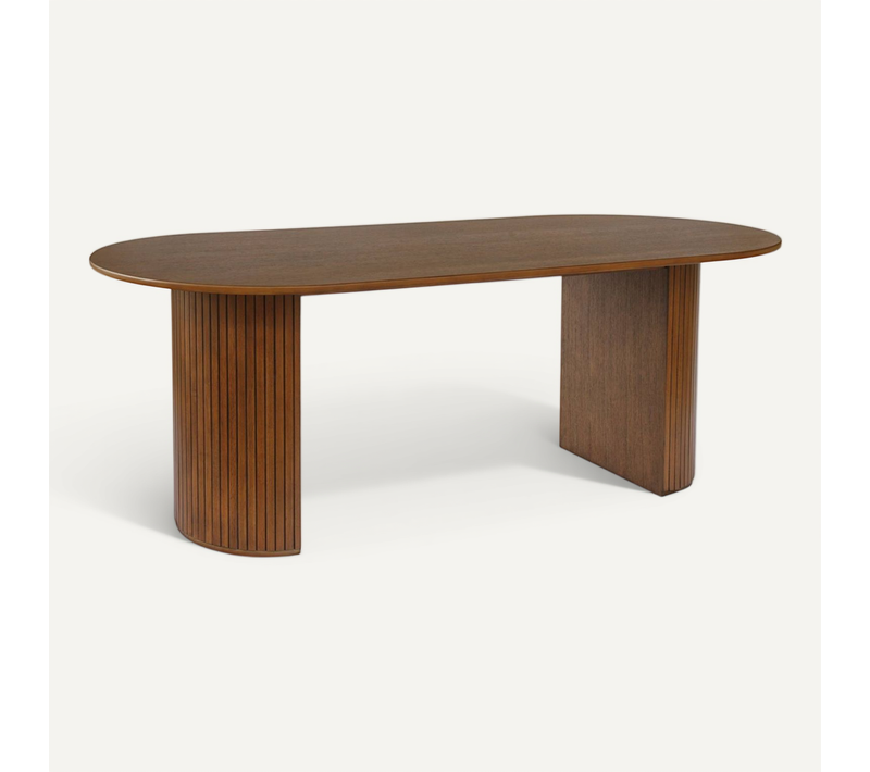 Table à Manger Oblongue Bois D'hévéa Et Placage Chêne 6-8 Places Noyer - Esteban