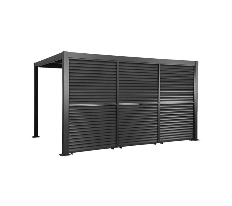 Pergola Bioclimatique Aluminium Et Acier 4x3m + 3 Persiennes 130cm à Lames Orientables Anthracite