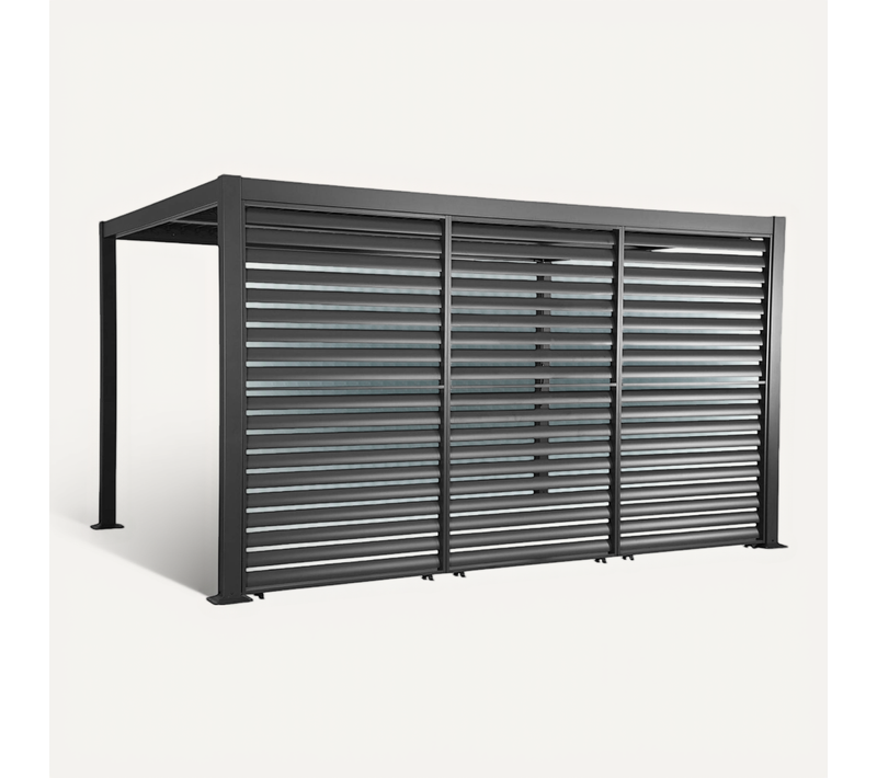 Pergola Bioclimatique Aluminium Et Acier 4x3m + 3 Persiennes 130cm Anthracite Palace