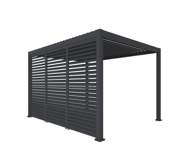 Pergola Bioclimatique Aluminium 4x3m Anthracite + 3 Persiennes 130cm à Lames Orientables Triomphe