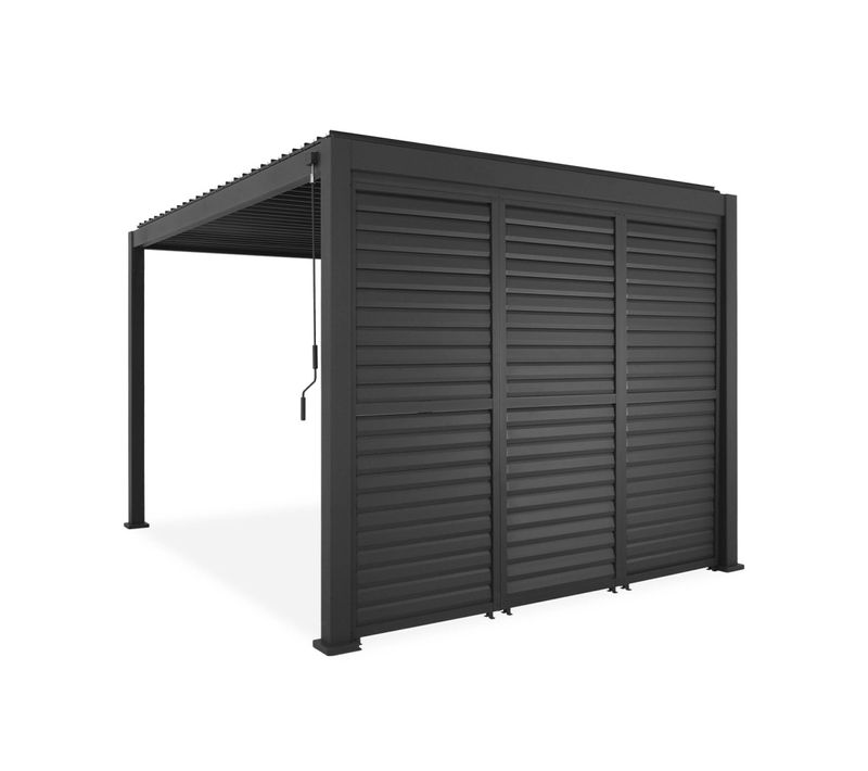 Pergola Bioclimatique Aluminium 4x3m Anthracite + 3 Persiennes 100cm Lames Orientables Triomphe