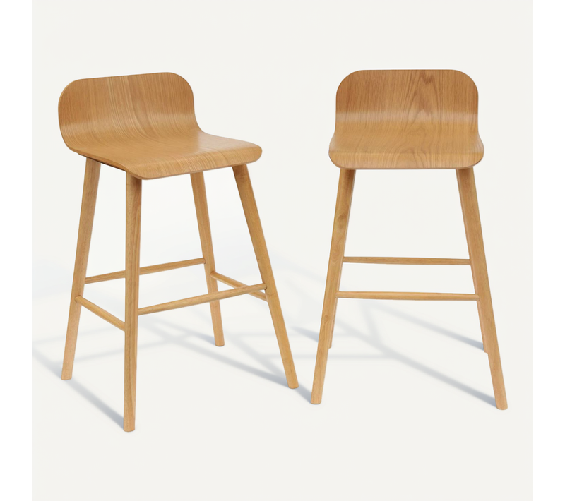 Lot De 2 Tabourets De Bar Scandinave Bois D'hévéa 67.5cm Naturel - Cassia