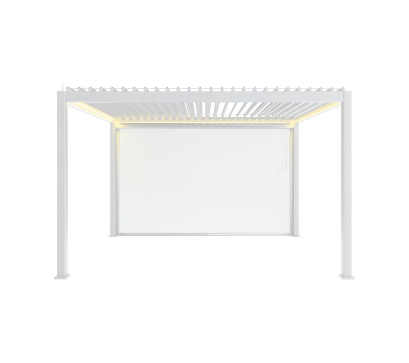 Pergola Bioclimatique électrique 4x3m. Aluminium. à Lames Orientables Avec éclairage LED + Store 4m