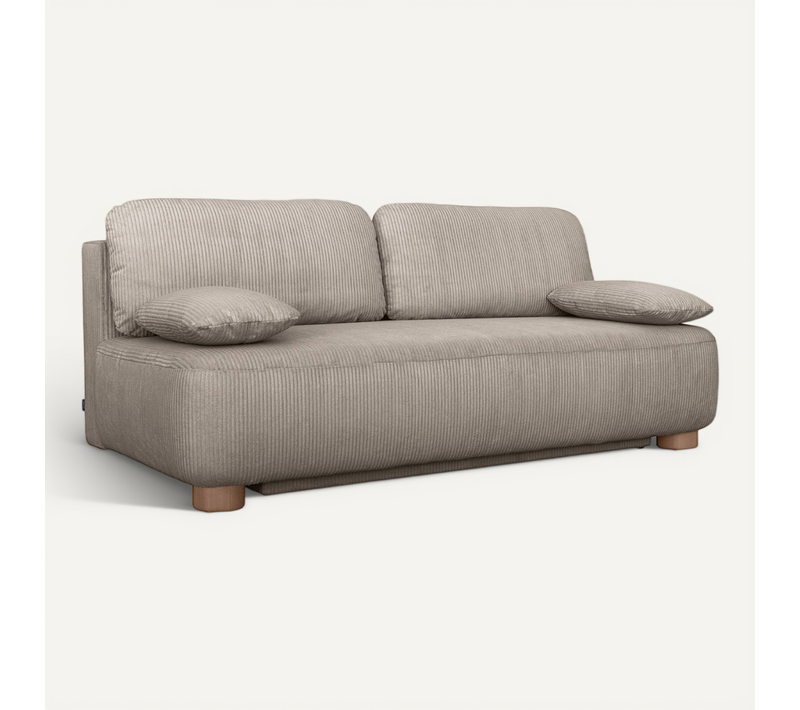 Banquette Convertible 3 Places Velours Côtelé Avec Coffre De Rangement Taupe - Selma