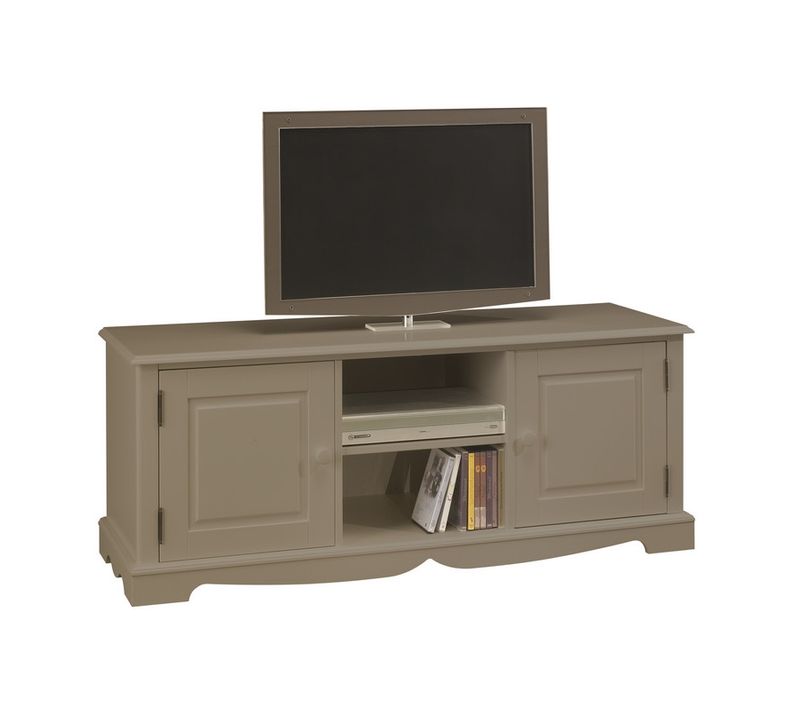 Meuble TV 60 Pouces Taupe Style Anglais 2 Portes 2 Niches 142.4 X 55.5 X 46 Cm