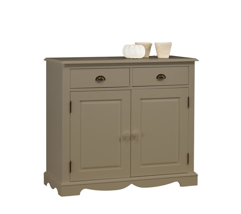 Buffet 2 Portes 2 Tiroirs Gris Taupe 2 Niches Style Anglais L 101 H 90 P 42 Cm