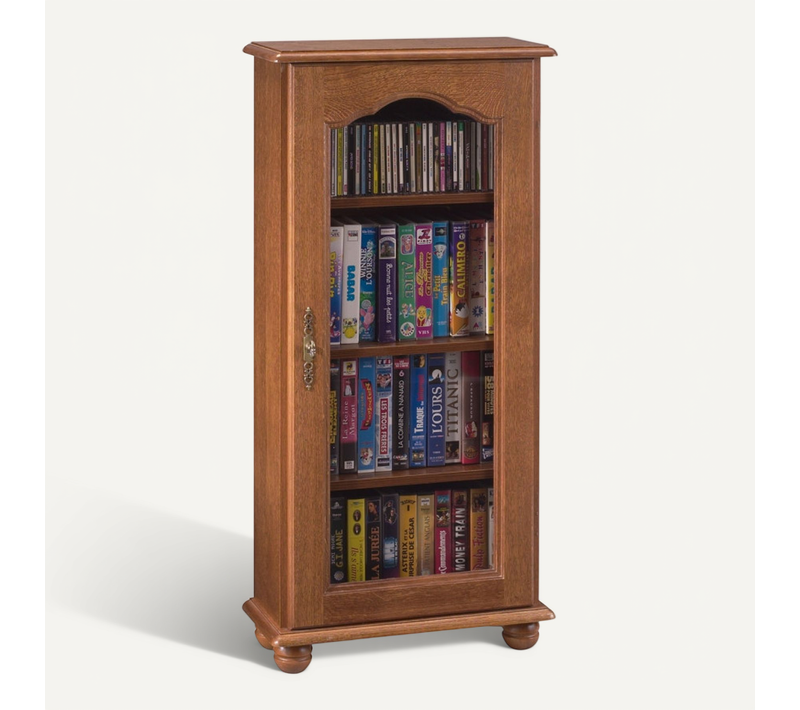 Petit Meuble Vitrine Chêne 1 Porte Vitrée Gauche 6 Niches L 49.4 H 105.8 P 21.5 Cm