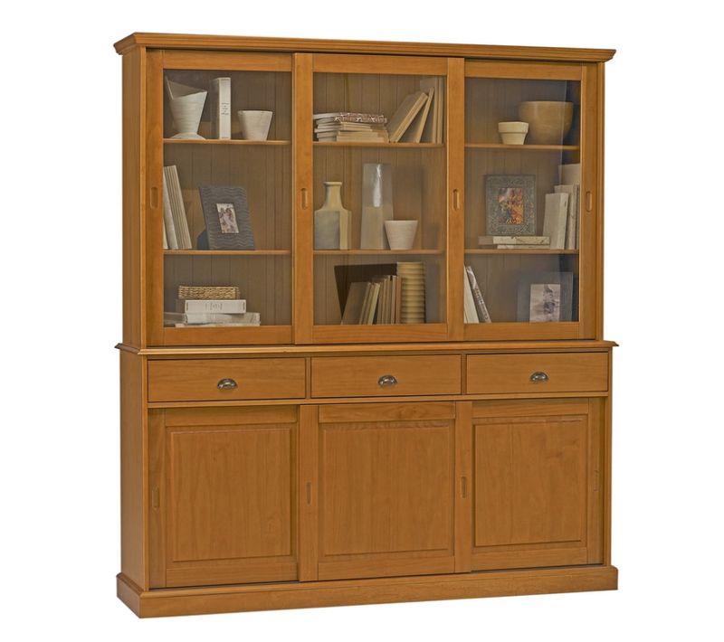 Vaisselier Pin Miel 6 Portes Coulissantes 10 Niches L 178.6 H 199 P 42.3 Cm