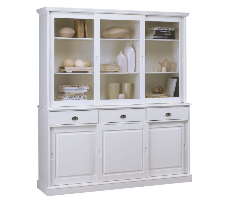 Vaisselier Blanc 6 Portes Coulissantes 3 Tiroirs 10 Niches L 178.6 H 199 P 42.3 Cm