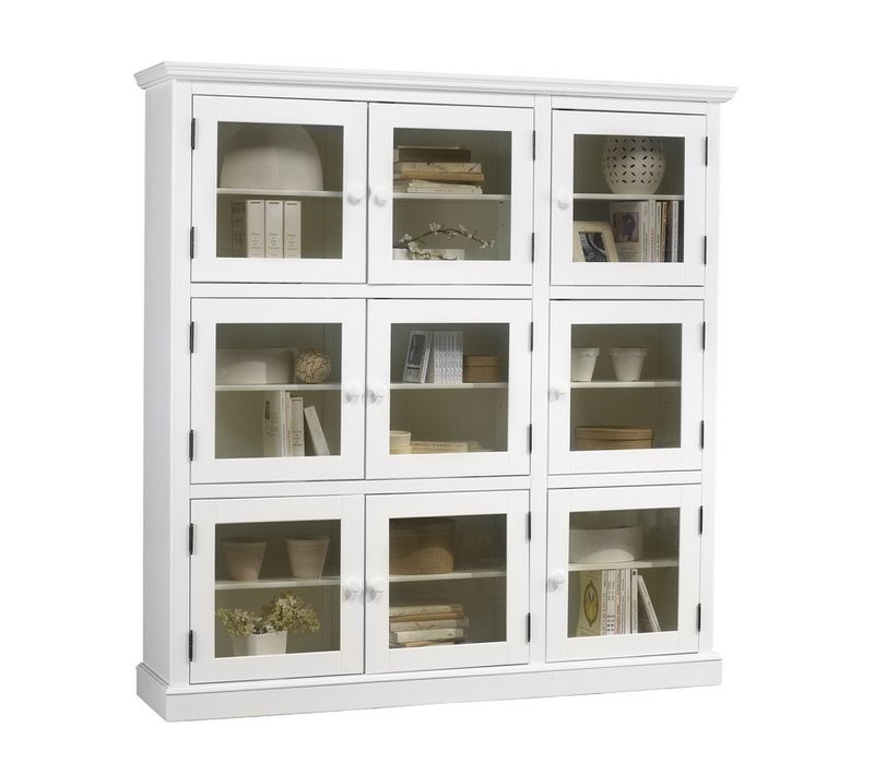 Bibliothèque Vitrine Blanche 9 Portes Vitrées Style Anglais L 163 H 170 P 37 Cm