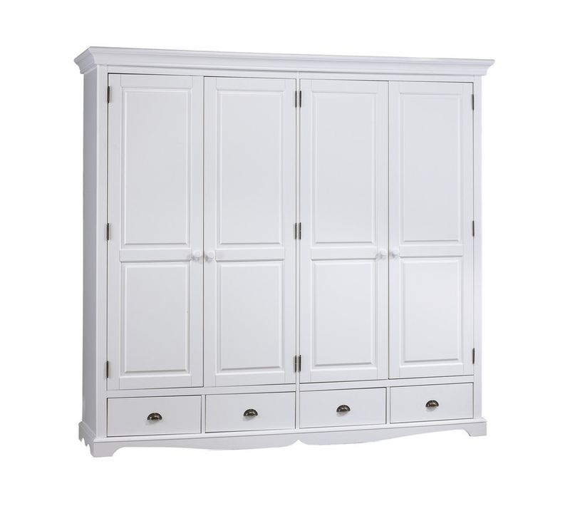 Armoire Penderie Blanche 4 Portes 4 Tiroirs 4 Etagères L 212 H 195 P 54 Cm