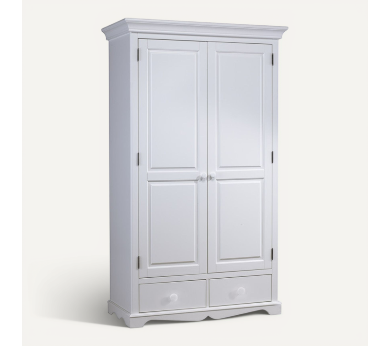 Armoire Penderie Blanche 2 Portes 2 Tiroirs 6 Niches L 114.5 H 195 P 54 Cm