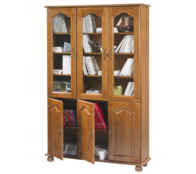 Bibliothèque Chêne 6 Portes 10 Etagères 12 Niches L 120.6 H 182.2 P 33 Cm