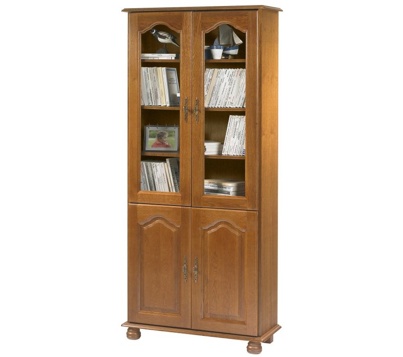 Bibliothèque 4 Portes Chêne Rustique 6 Niches L 82.4 H 182.2 P 33 Cm