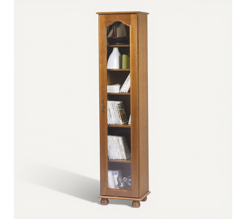 Vitrine 1 Porte Vitrée Chêne Rustique 6 Niches L 44.2 H 182.2 P 33 Cm