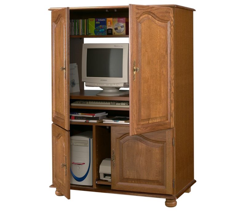 Armoire Informatique Chêne 4 Portes 7 Niches L 97 H 141 P 54 Cm