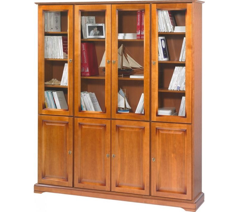 Bibliothèque 8 Portes Merisier 18 Niches 15 Etagères L 158.8 H 182.2 P 33 Cm