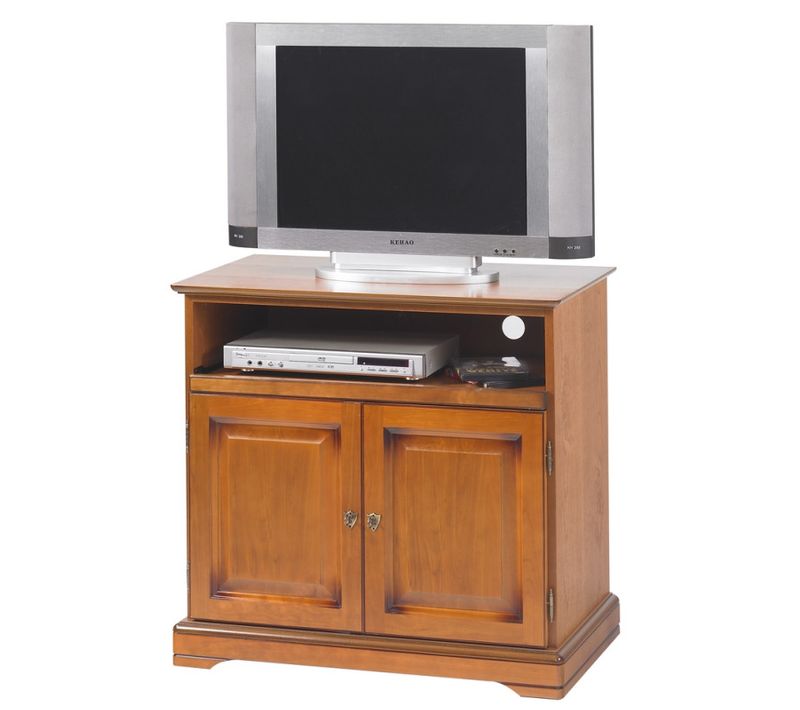 Meuble TV Bar 32 Pouces Merisier Plateau Pivotant 3 Niches L 82 H 77 P 46.5 Cm