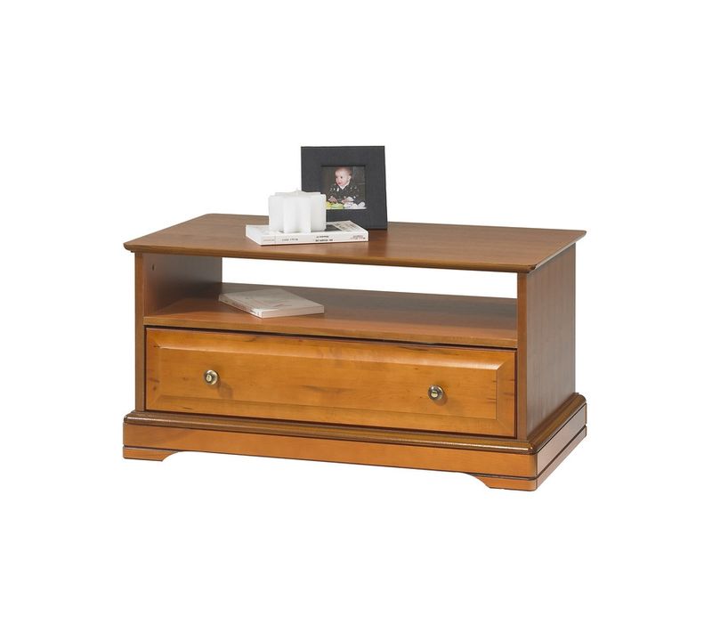 Table Basse Merisier 1 Tiroir 2 Faces Traversant 1 Niche L 82.4 H 41.6 P 46.5 Cm