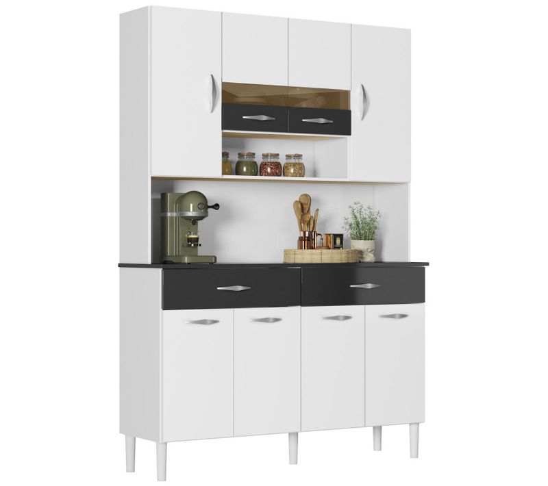 Buffet 8 Portes 2 Tiroirs 9 Niches Blanc Et Noir Vogue L 122.5 H 176 P 36.3 Cm