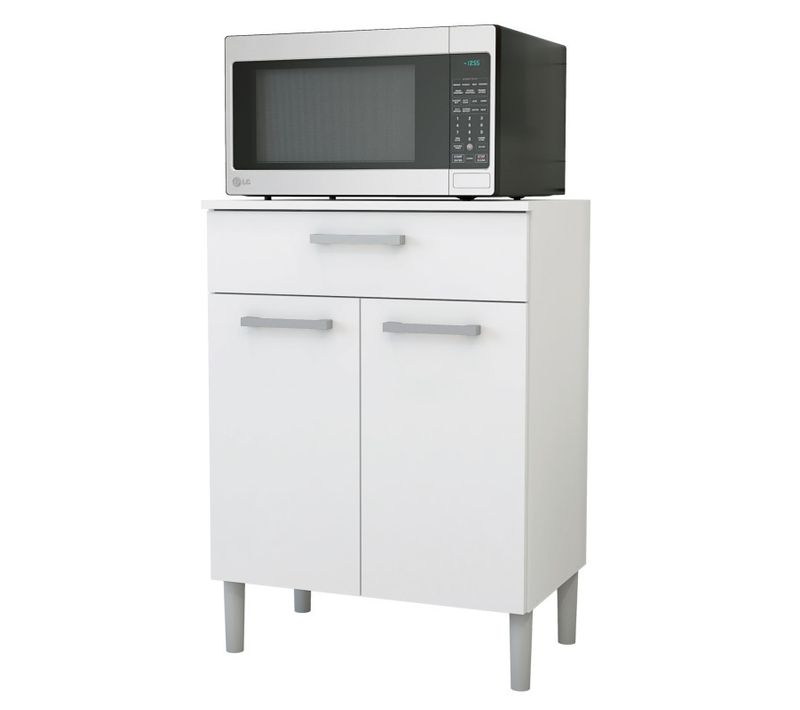 Meuble Micro Onde Blanc 2 Portes 1 Tiroir 1 Niche L 61.5 H 83.5 P 38.8 Cm