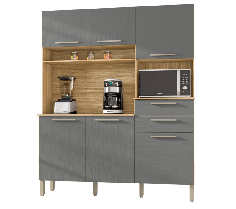 Buffet De Cuisine 6 Portes 2 Tiroirs Chêne Et Gris L 160.7 H 196 P 38.8 Cm