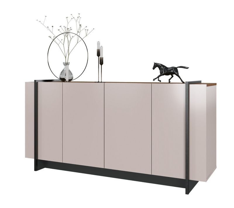 Buffet Bas 4 Portes Blanc Ecru Et Noyer 6 Niches L 160 H 79.7 P 42.5 Cm