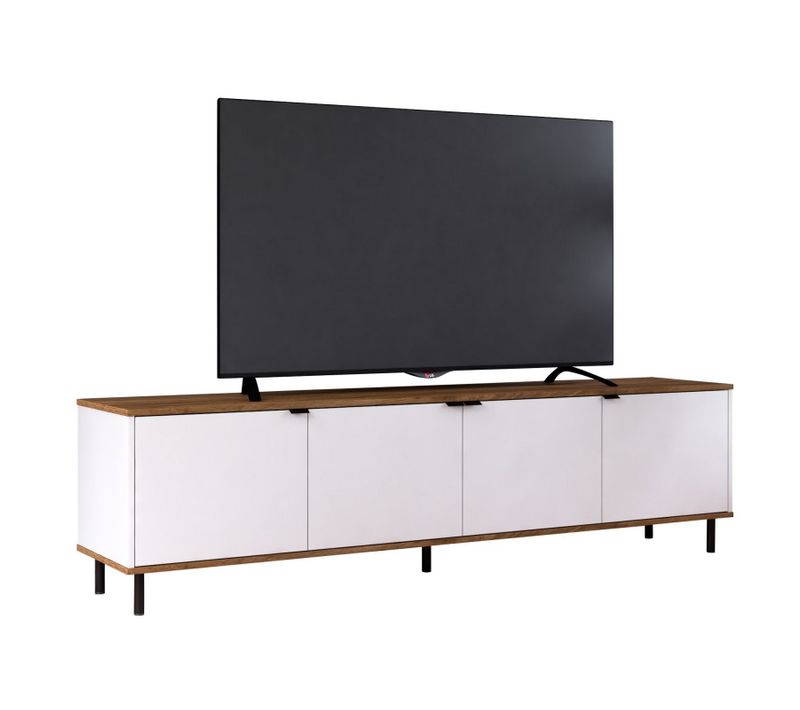Meuble TV 80 Pouces 4 Portes 4 Niches Blanc Et Châtaignier L 183 H 49 P 38 Cm
