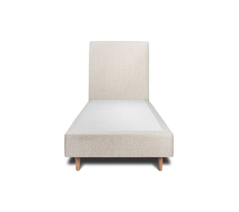 Lit 90x190cm Avec Tête De Lit Tapissier Bouclette Et Sommier Tapissier Beige