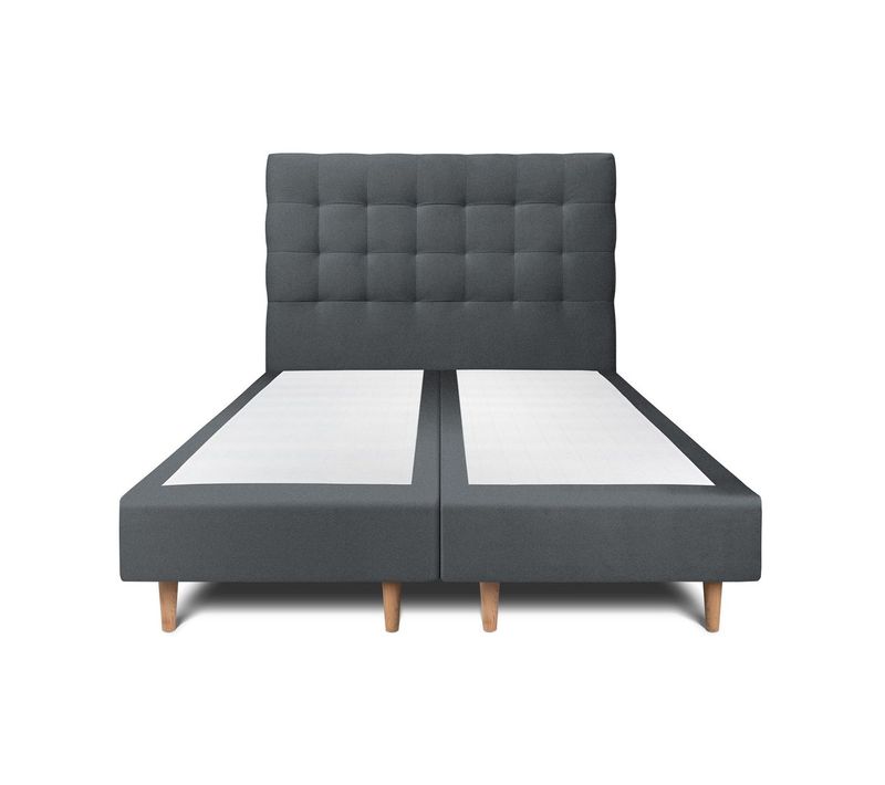 Lit 200x200cm Avec Tête De Lit Capitonnée Velours Et Double Sommier Tapissier Gris Anthracite