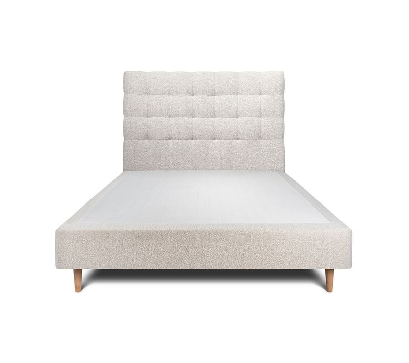 Lit 160x200cm Avec Tête De Lit Capitonnée Bouclette Et Sommier Tapissier Beige