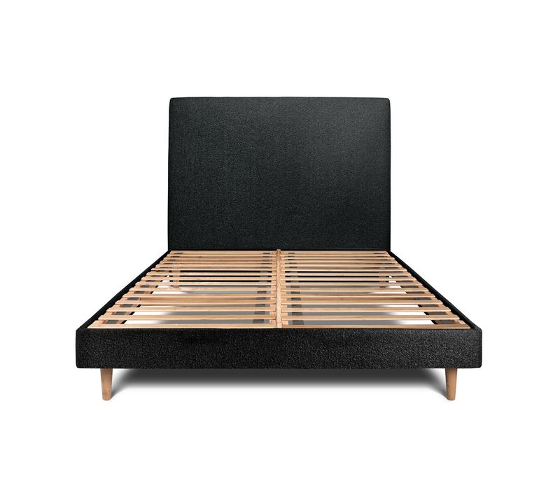 Lit 180x200cm Avec Tête De Lit Tapissier Bouclette Et Sommier Kit Noir