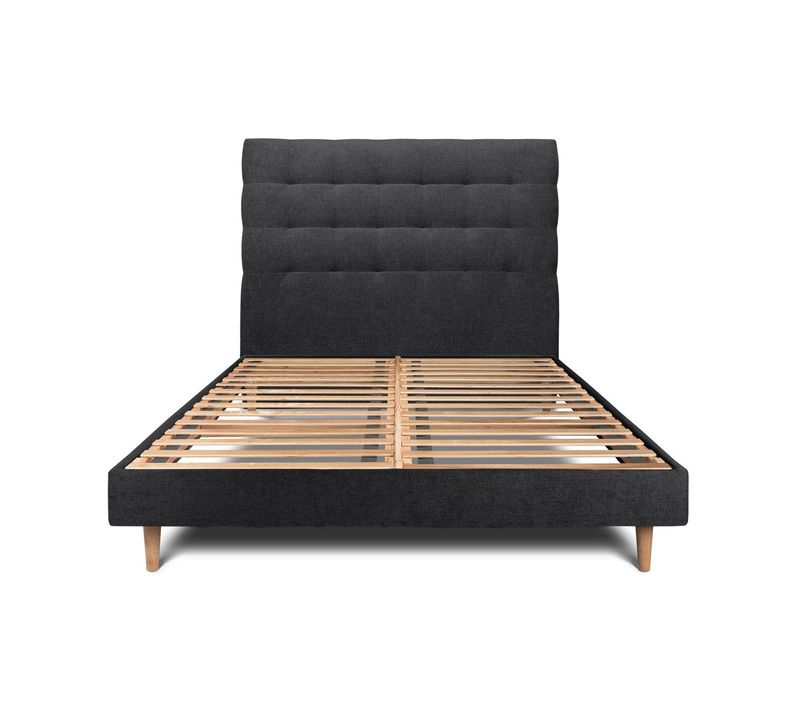 Lit 200x200cm Avec Tête De Lit Capitonnée Tissu Et Sommier Kit Noir
