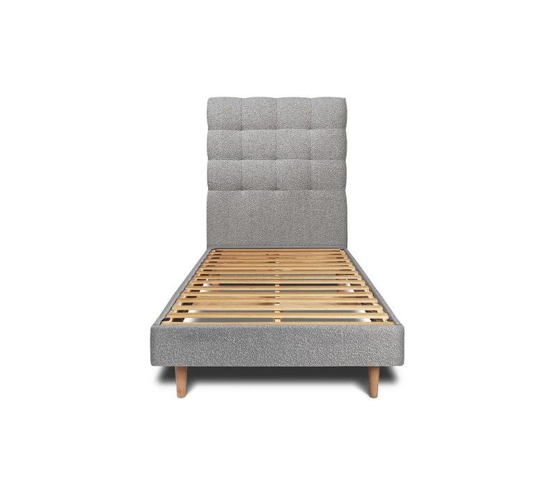 Lit 90x200cm Avec Tête De Lit Capitonnée Bouclette Et Sommier Kit Gris