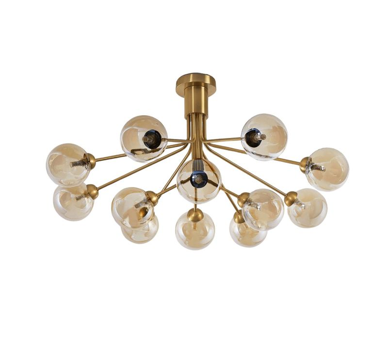Grand Lustre élégant Laiton 12 Boules Ambrées - Audrey