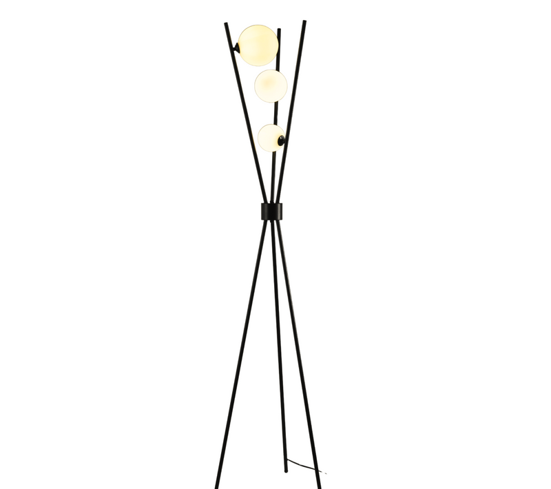 Lampadaire Trépied Noir Boules Blanches - Phoebe