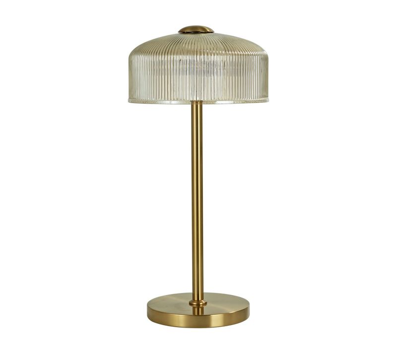 Lampe À Poser Vintage Laiton Et Verre Ambré Strié - Auréline