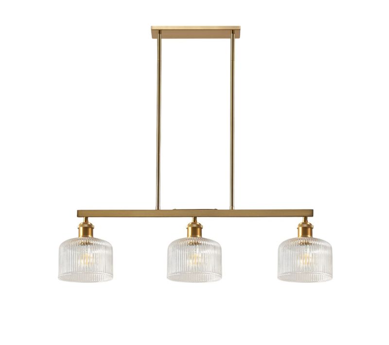 Suspension Vintage Laiton Trois Verres Transparents Striés - Auréline
