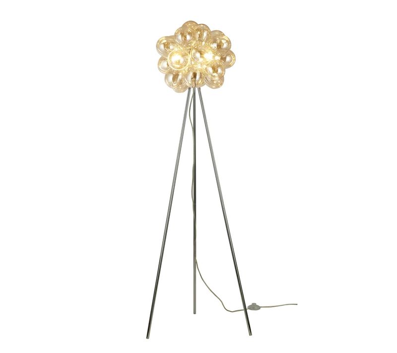Lampadaire Trépied Chromé Verre Ambré Ultra Décoratif  - Bartali