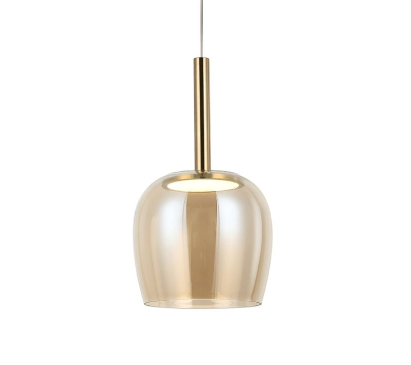 Suspension Raffinée Cloche Dorée Verre Ambré LED Intégrée - Eriska