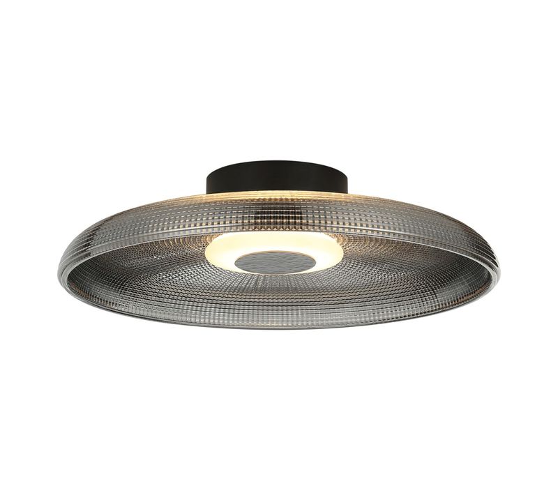Plafonnier Ou Applique Ronde LED Verre Fumé Texturé Et Base Noire - Ossara