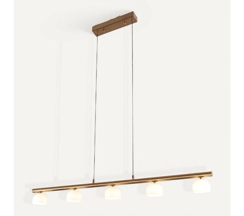 Longue Suspension LED Laiton Avec 5 Dômes En Verre - Nysséa