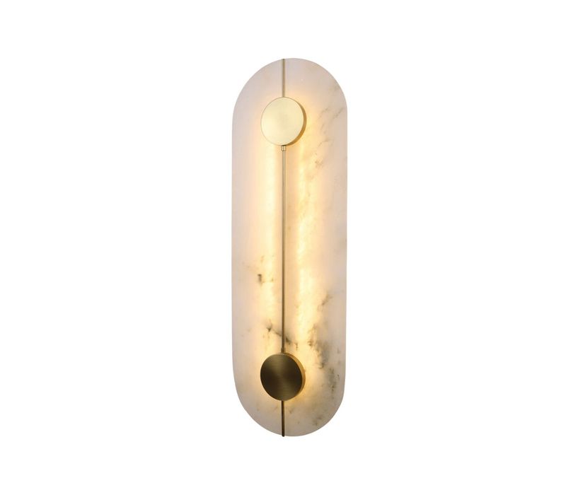 Applique Murale Ovale Dorée LED Avec Abat-jour En Albâtre - Calizia
