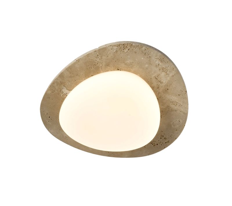 Applique Ou Plafonnier Rond LED En Travertin Beige Avec Diffuseur Blanc - Nyméria