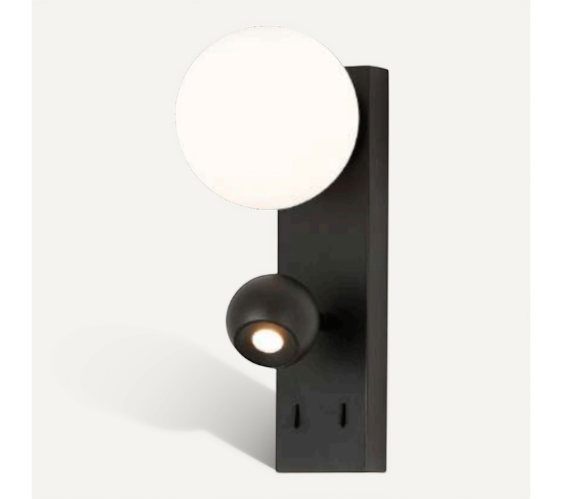 Applique LED Noire Double éclairage Liseuse Et Verre Blanc - Avelysa