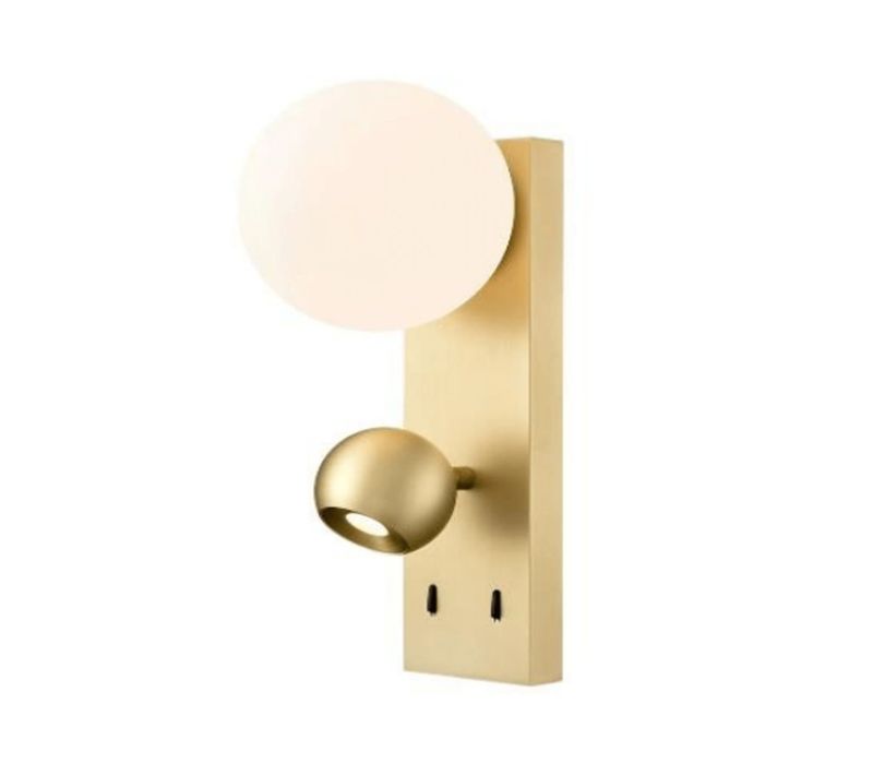 Applique LED Dorée Double éclairage Liseuse Et Verre Blanc - Avelysa